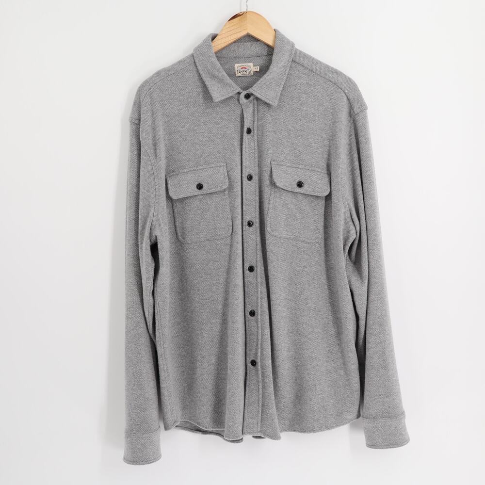Faherty Legend Sweater Shirt Men's Sz XL Light Gray Stretch Button Front Fall